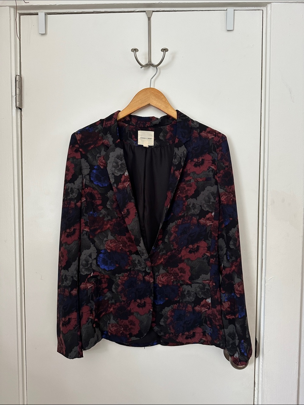 silence + noise Black Floral Blazer with Red and Blue Accents